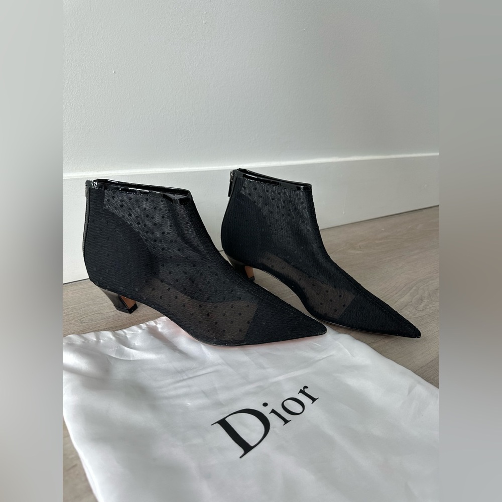 Dior Sheer Polka Dot Kitten Heel Booties